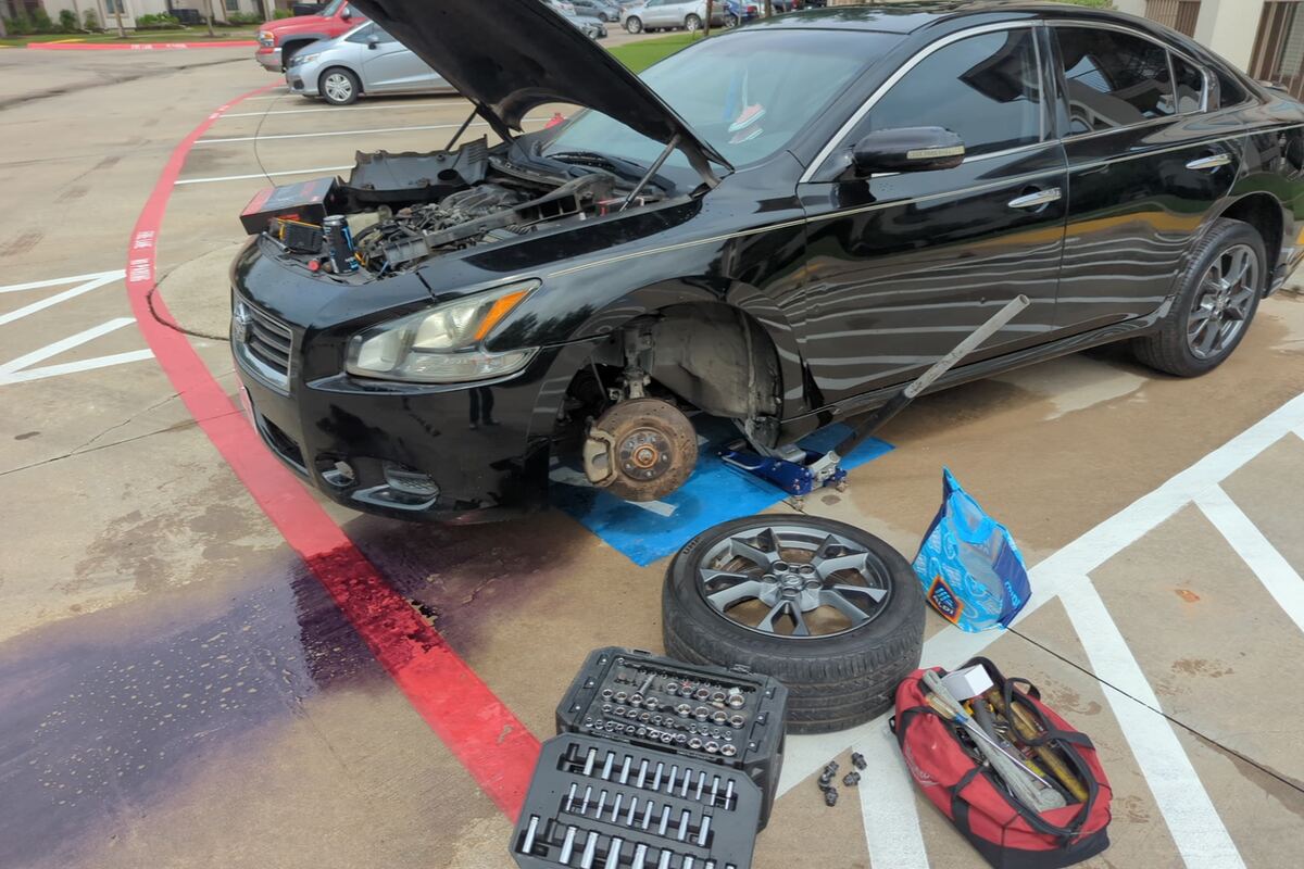 Vehicle with front end damage on site